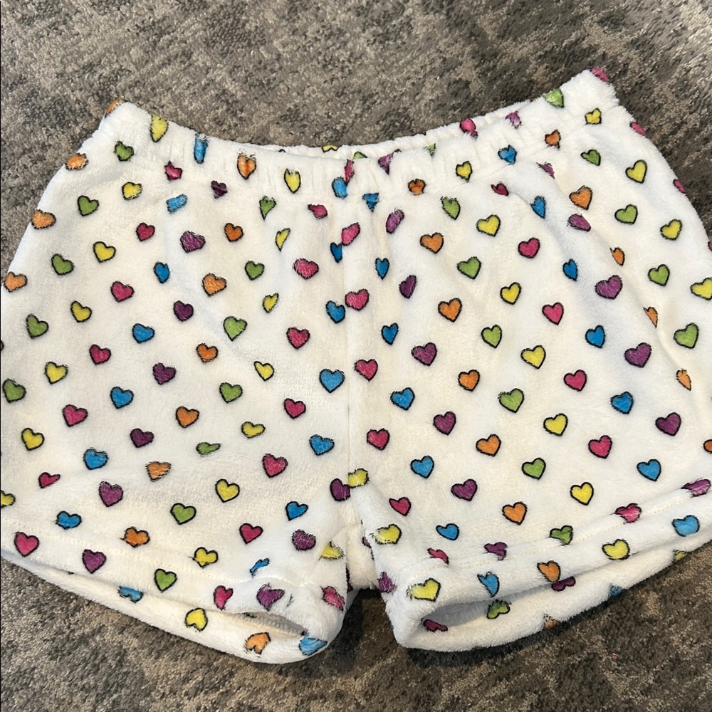 Heartbreaker Fuzzy Heart Print Lounge Shorts girls size 10/12